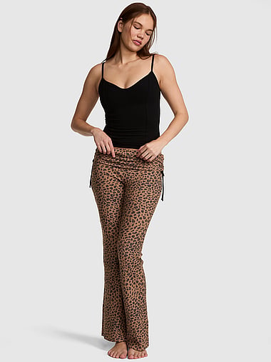 PINK - Waﬄe Knit Foldover Flare Pants, image 1