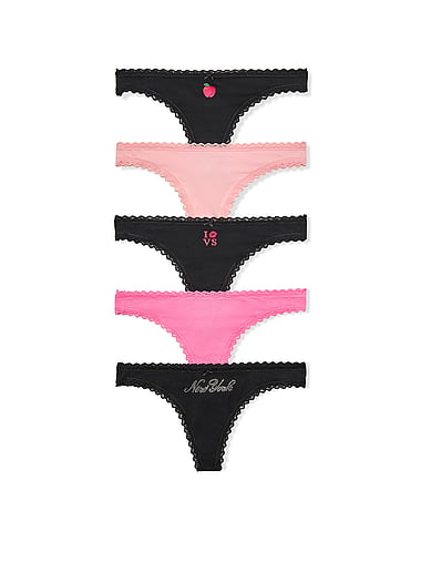 Трусы-стринги NYC, кружевная отделка, хлопок, 5 шт. — Victoria's Secret