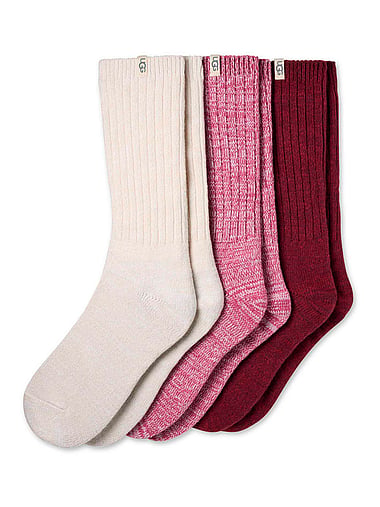 UGG® - 3-Pack Rib Knit Slouchy Crew Socks