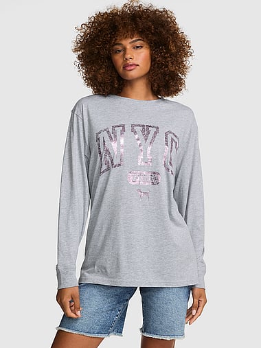 PINK - Campus Cotton™ Long-Sleeve Tee, image 1