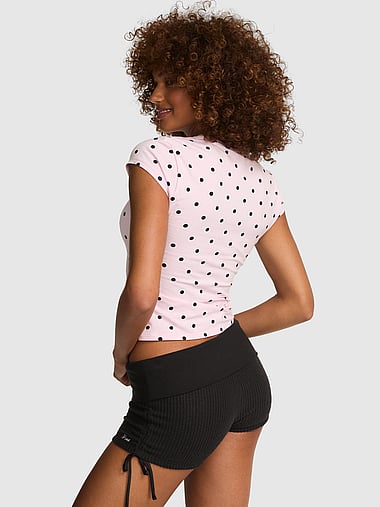 PINK - Waﬄe-Knit Foldover Shorts, image 2