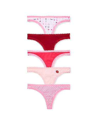 Victoria's Secret - 5-Pack Cotton Lace-Trim Thong Panties