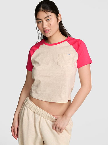 PINK - Cotton Raglan Sleep Tee, image 1