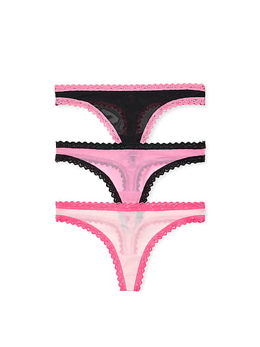 Victoria's Secret - 3-Pack Lacie Mesh Lace-Trim Thong Panties