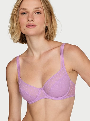 The Lacie - Dot Geo Lace Unlined Balconette Bra in Mesh, image 1