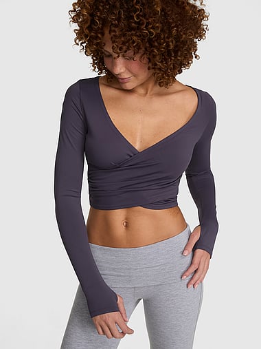 PINK - PINK Relay™ Long-Sleeve Cropped Wrap Top, image 1