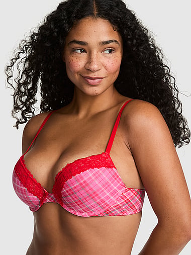 PINK - Wear Everywhere™ Super Push-Up Bra in Cotton Lace Trim, image 1