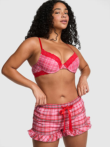 PINK - Favorite Flannel Ruffle Pajama Shorts in Flannel, image 1