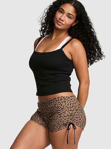 PINK - Waﬄe-Knit Foldover Shorts, image 1