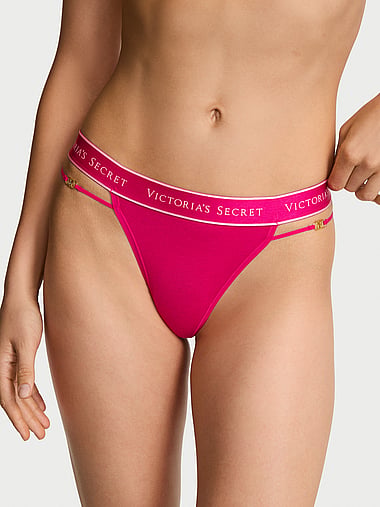 Cotton - Logo Cotton Strappy Thong Panty, image 1