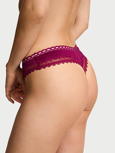 Lace Trim - Cotton Bow Lace-Trim Thong Panty, image 2