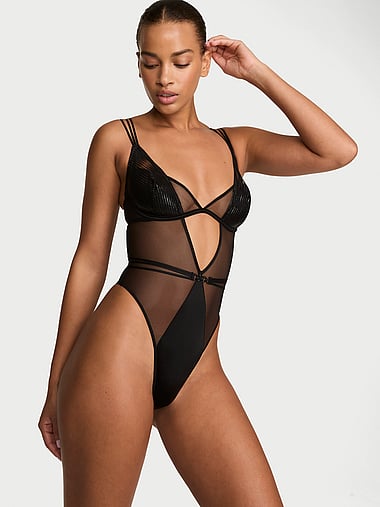 Боди Wave, вышивка, в полоску — Victoria's Secret