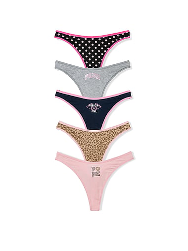 PINK - 5-Pack Cotton Thong Panties