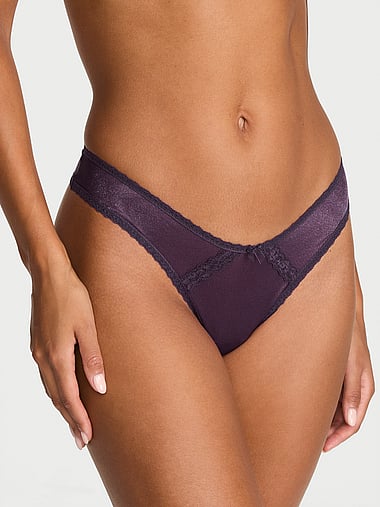 Dream Angels - Sheer Shimmer Lace-Trim Brazilian Panty, image 1