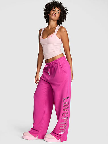 PINK - Campus Fleece™ Wide-Leg Split-Hem Sweatpants, image 1