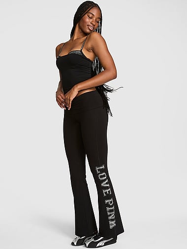 PINK - All-Day Cotton™ Foldover Flare Leggings, image 1
