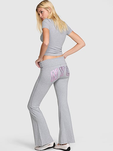 PINK - All-Day Cotton™ Foldover Flare Leggings, image 1