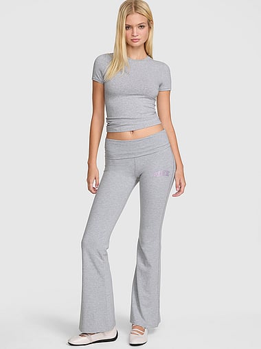 PINK - All-Day Cotton™ Foldover Flare Leggings, image 2