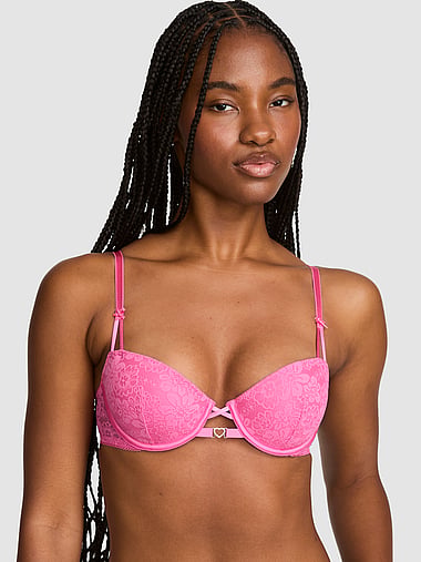 PINK - PINK Wink™ Push-Up Balconette Bra in Heart Diamante, image 1