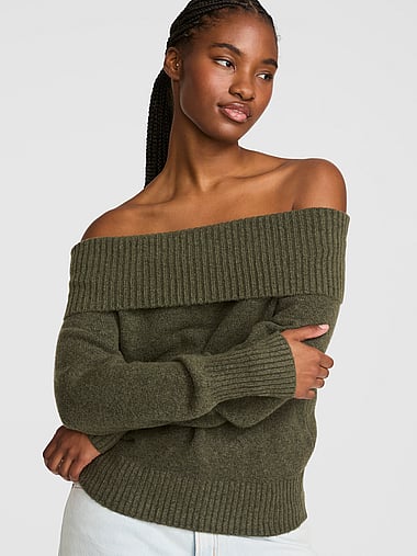 PINK - Comfy Girl Oﬀ-The-Shoulder Foldover Sweater, image 1