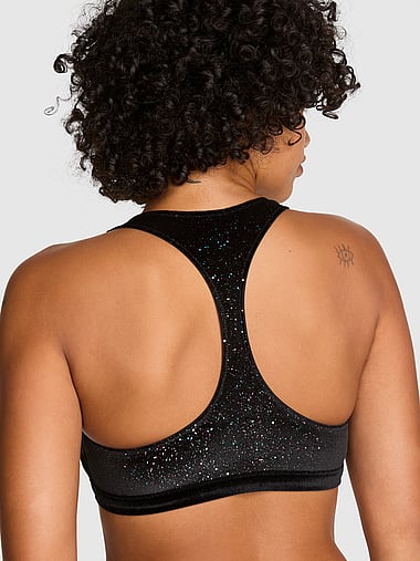 PINK - Plush Touch Velour Unlined Racerback Bralette in Confetti Velour, image 2