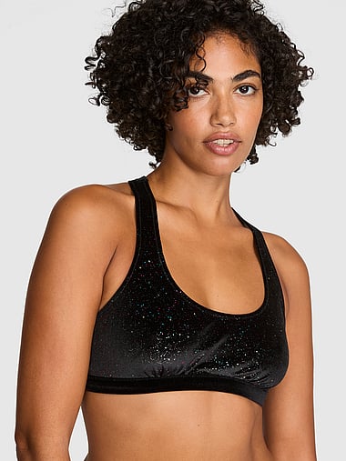 PINK - Plush Touch Velour Unlined Racerback Bralette in Confetti Velour, image 1
