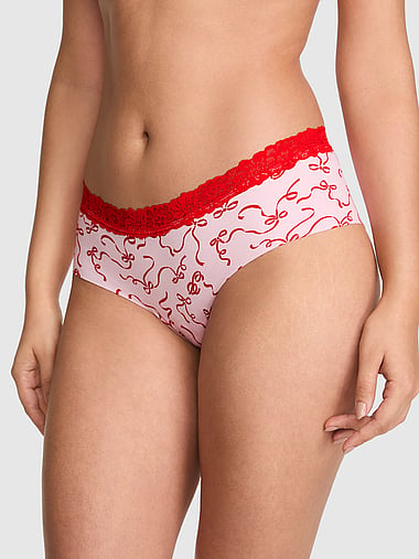 PINK - No-Show Cotton Cheeky Panty in  No Show Cotton Lace-Trim , image 1