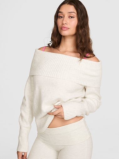 PINK - Comfy Girl Oﬀ-The-Shoulder Foldover Sweater, image 1