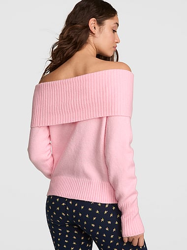 PINK - Comfy Girl Off-The-Shoulder Foldover Sweater, image 2