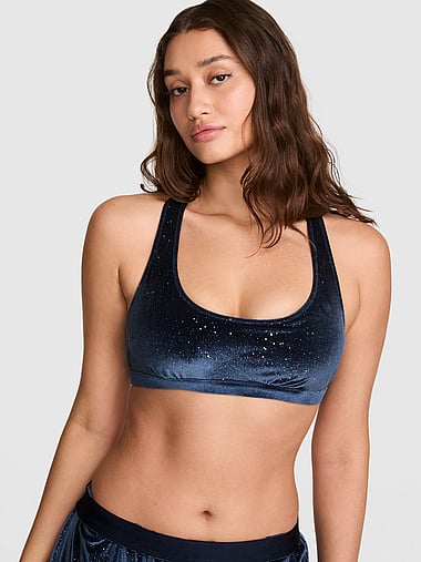 PINK - Plush Touch Velour Unlined Racerback Bralette, image 1