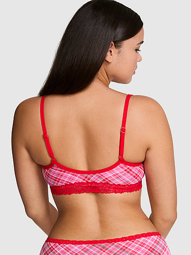 PINK - Cotton Unlined Lace-Trim Scoop Bralette, image 2