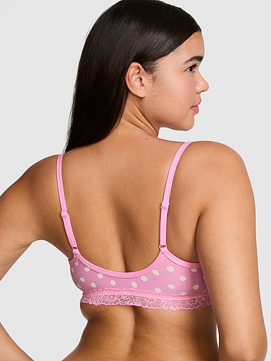 PINK - Cotton Unlined Lace-Trim Scoop Bralette in Cotton, image 2