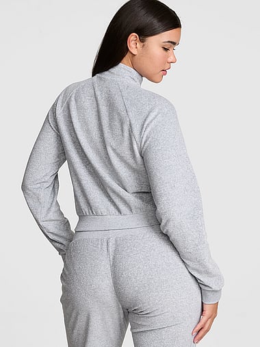 PINK - Vintage Velour Mock-Neck Full-Zip Sweatshirt, image 2