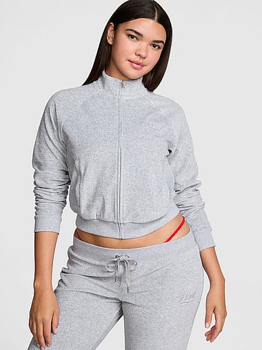PINK - Vintage Velour Mock-Neck Full-Zip Sweatshirt, image 1