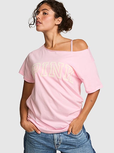 PINK - Campus Cotton™ Off-The-Shoulder Tee, image 1