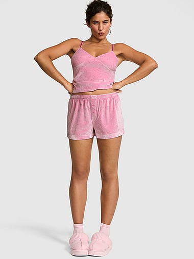 PINK - Plush Touch Velour Boxy Pajama Shorts in Confetti Velour, image 1