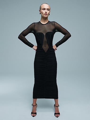 Bardot - Irina Gathered Mesh Midi Dress, image 1