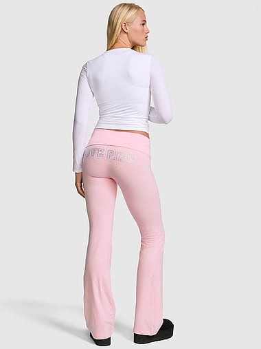 PINK - All-Day Cotton™ Foldover Flare Leggings, image 1