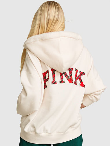 PINK - Campus Fleece™ Half-Zip Hoodie in Faux Fur-Lined Hood, image 1