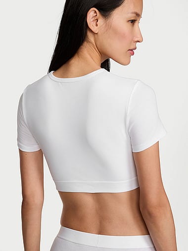 The T-shirt - Cotton Shine Patch Short-Sleeve Bralette Crop Top, image 2