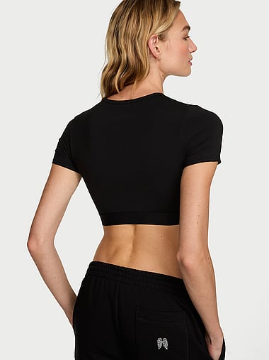 The T-shirt - Cotton Shine Patch Short-Sleeve Bralette Crop Top, image 2