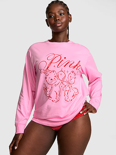 PINK - Campus Cotton™ Long-Sleeve Tee, image 1