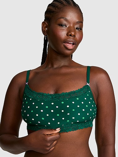 PINK - Cotton Unlined Lace-Trim Scoop Bralette in Cotton, image 1