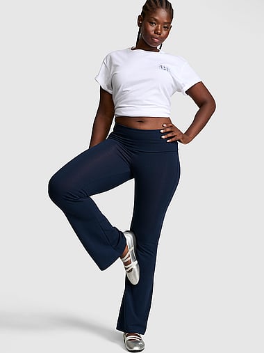 PINK - All-Day Cotton™ Foldover Flare Leggings, image 1