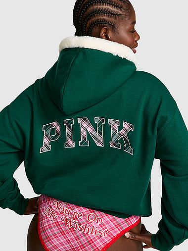 PINK - Campus Fleece™ Half-Zip Hoodie in Faux Fur-Lined Hood, image 1