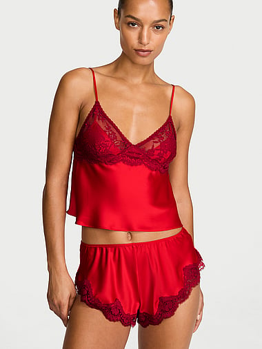 Dream Angels - Satin Lace-Trim Cami & Flutter Shorts Set, image 1