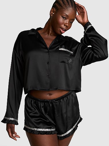 PINK - GRWPINK™ Satin Long-Sleeve Short Pajama Set, image 1