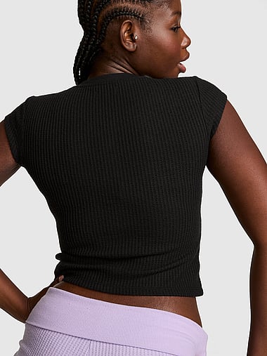 PINK - Waﬄe Knit Henley Tee, image 2
