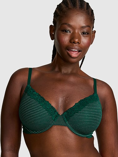 PINK - Wear Everywhere™ Lightly Lined Full Coverage T-Shirt Bra in Cotton Lace Trim, image 1