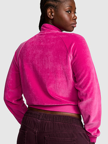 PINK - Vintage Velour Mock-Neck Full-Zip Sweatshirt, image 2